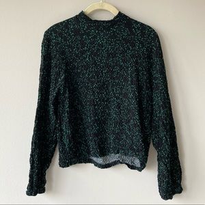 Zara Long-Sleeve High Neckline Floral Blouse Top
